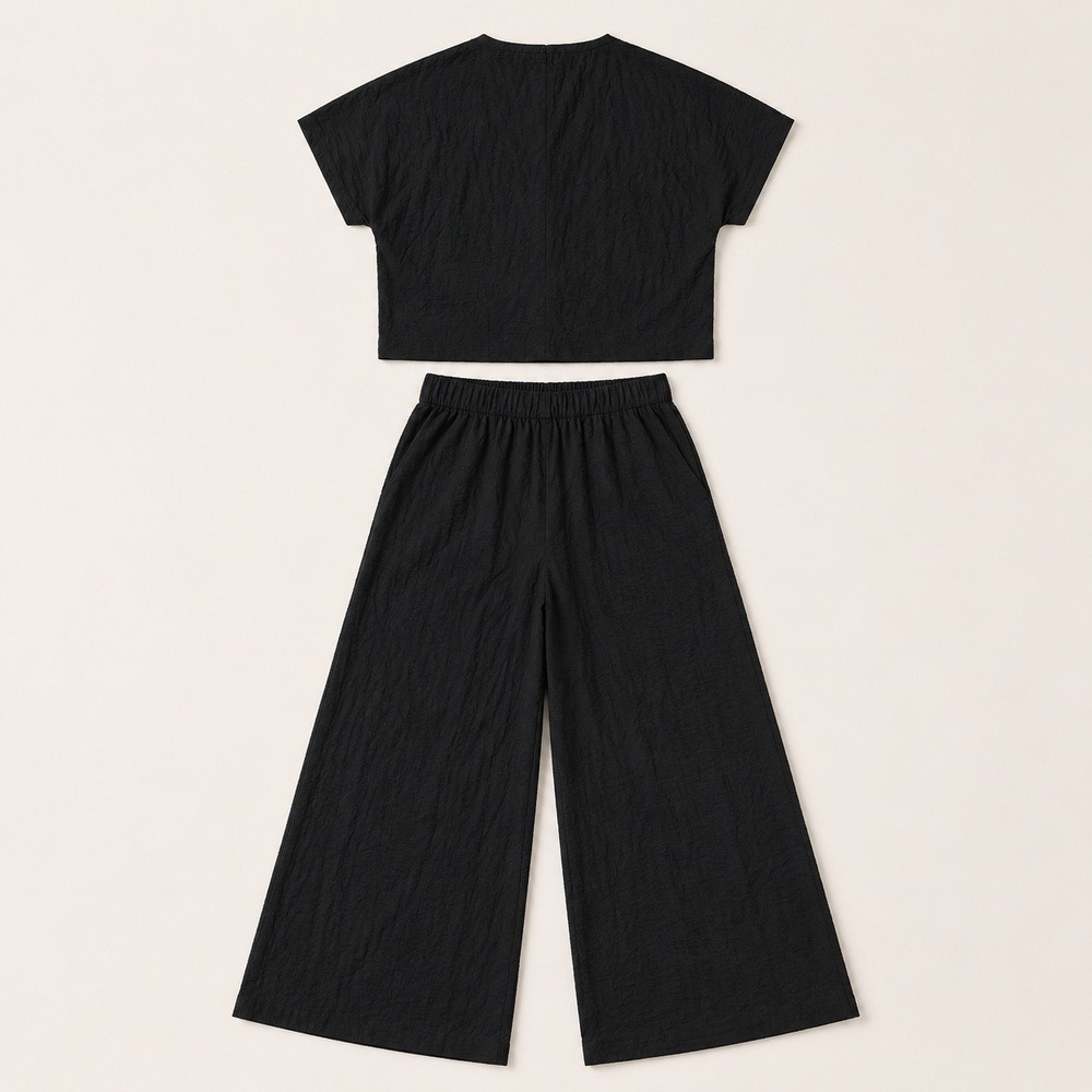 Adrianna Papell Womens 2 Piece Set Black Textured Crop Top Wide Leg Pants Small - Picture 2 of 4